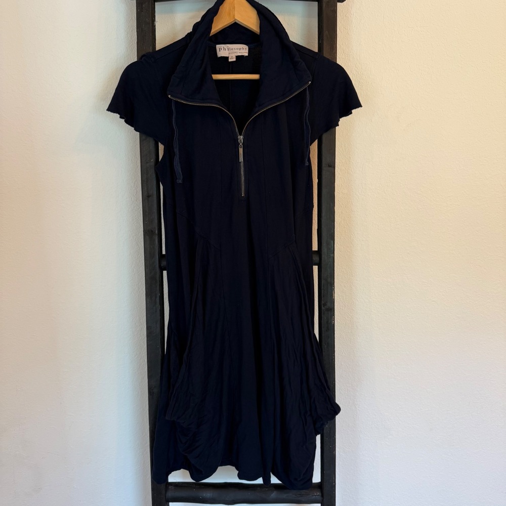 Philosophy Dress Women Medium Navy Blue Quarter Zip Short Sleeve